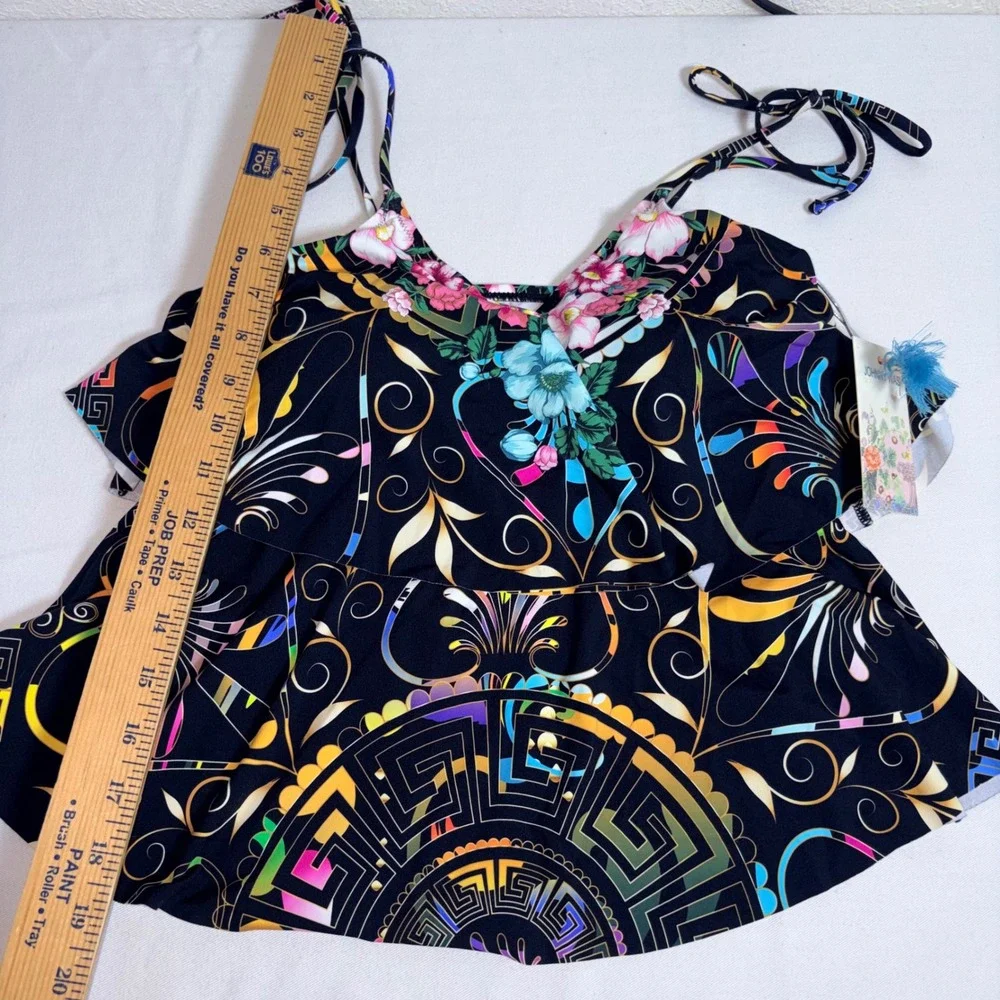 Johnny Was Tankini Top XS Multi New Floral Tiered Ruffle Tie Strap CSW6022AN
